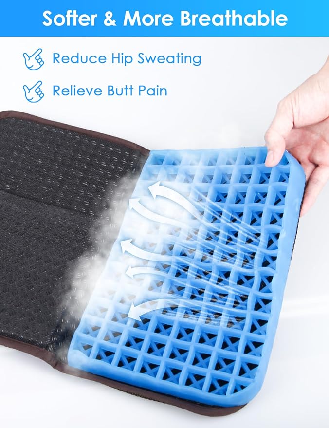 WISIMMALL Gel Seat Cushion Portable Massage Travel Cushions, 14.5" x 10.5" Thick Foldable Seat Cushion for Car Office Chair Wheelchair Hip, Coccyx, Sciatica, Pressure Sores Tailbone Pain Relief - Image 5