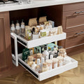 2-Tier Expandable Pull Out Cabinet Organizer, Heavy Duty Adjustable Width Metal Slide Out Shelf, No Screw Cabinet Storage Rack for Kitchen Bathroom 17in Depth Cabinet（White） by RefinedElegance