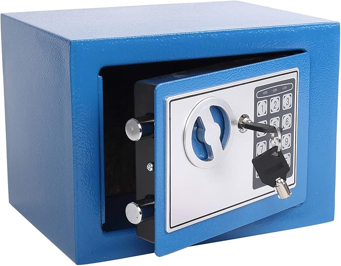Yuanshikj Small Steel Security Safe Box with Keypad,Key;0.23 Cu Ft, Blue | Electronic Digital Secure,9.1" W x 6.7" D x 6.7" H,Hidden for Home Dorm Apartment Hotel Office Cash Jewelry Storage by Yuanshikj
