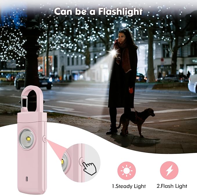 Rechargeable Personal Alarm for Women - Christmas Birthday Gifts for Women, Daughter, College Student, Teen Girl, Elders, Kids, Siren Alarm, USB Charging, Pink - Image 4