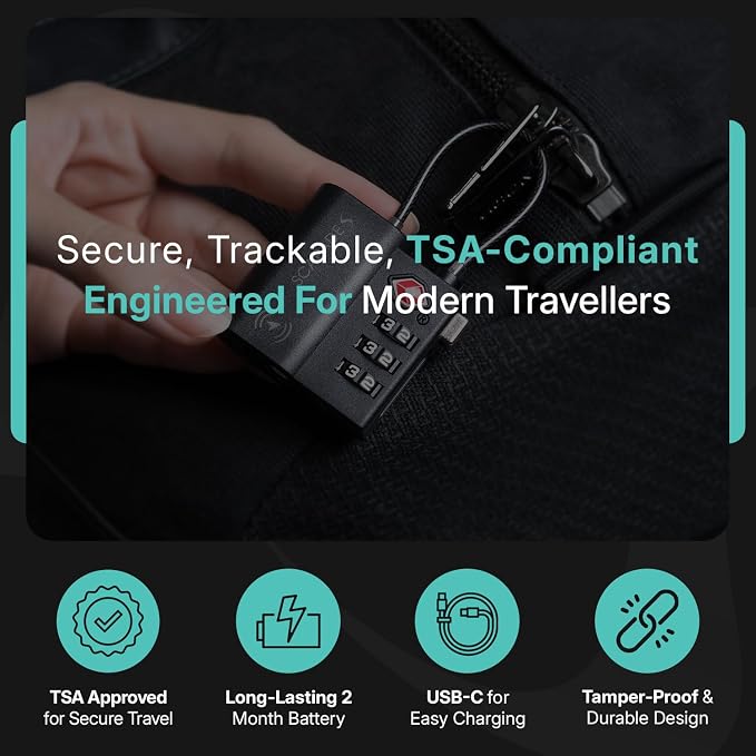 Scapade AirLock – TSA Approved Smart Suitcase Lock with Apple Find My Tracking, USB-C Rechargeable Battery, Ultra-Resistant Travel Lock for Carry-On & Checked Luggage - Image 6
