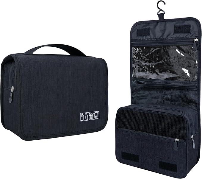 Lcsmaokin Large Capacity Toiletry Bag Travel Bag with Hanging Hook for Men and Women Waterproof Travel Cosmetic Bag Bathroom Storage Bag for Brushes Set,Full-Sized Shampoo,Toiletries,Accessories-Black by Lcsmaokin