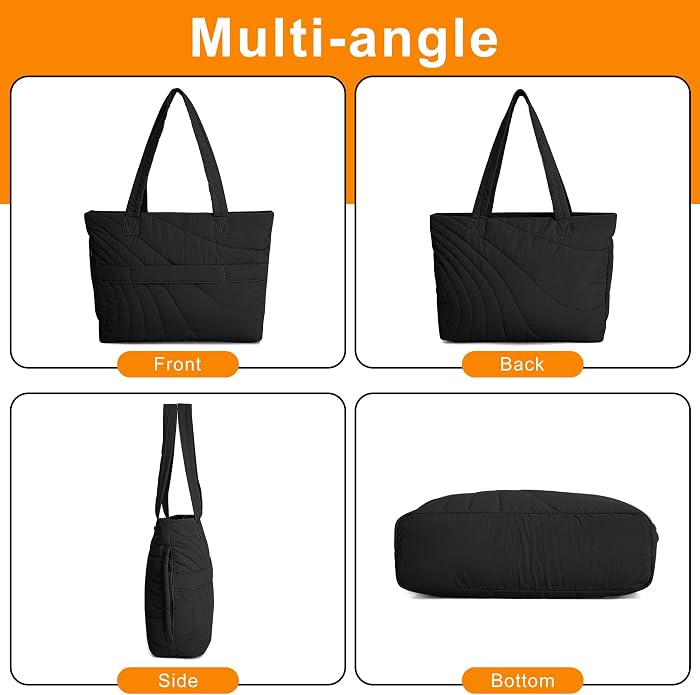 Quilted PufferTote Bag for Women with Wallet,0.741bs Lightweight Large Capacity Handbag for Travel,Work,Gym,Daily - Image 8
