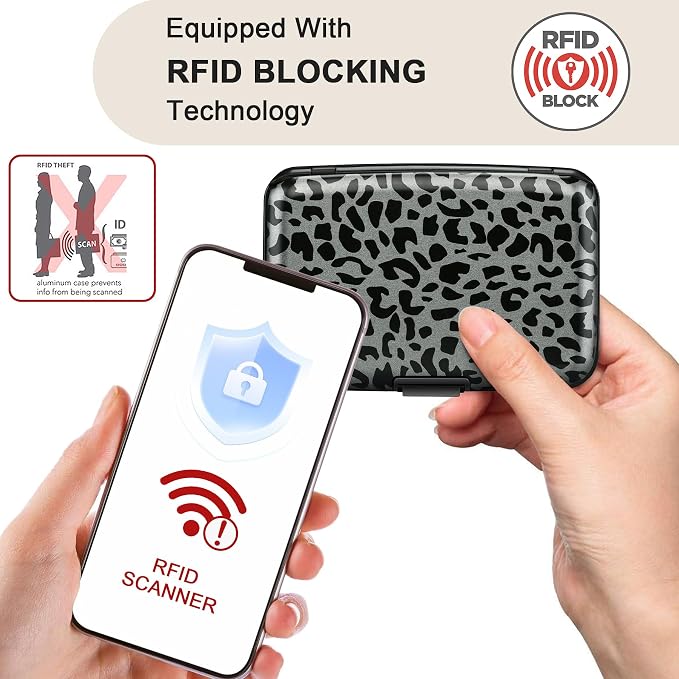 Mini RFID Aluminum Wallet Credit Cards Holder Business Card Case Metal ID Case for Men Women(Black Leopard Print) - Image 2