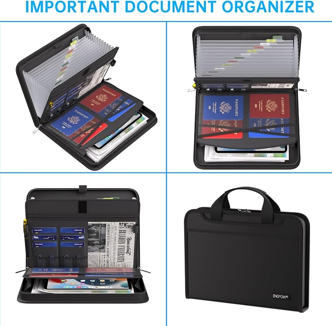 ENGPOW Accordion File Organizer, Fireproof Expanding File Folder with 13 Pockets Document Organizer with Handle & Labels, Portable Home Travel Safe Storage for Letter A4 Files and More, Black - Image 3
