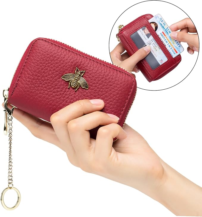 imeetu RFID Credit Card Holder, Small Card Wallet Women, Leather Card Case | Genuine Leather Women's Card & id Cases, Change Coin Purse with Zipper Keychain id Window, 20 Colors & 3 Styles, Daily, Gifts - Image 8