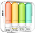 Quatish Travel Bottles for Toiletries, Original Patented Leak Proof Travel Size Containers, 3 oz Tsa Approved Silicone Shampoo and Conditioner Bottles, 4 Pack, Multi-Color by Quatish