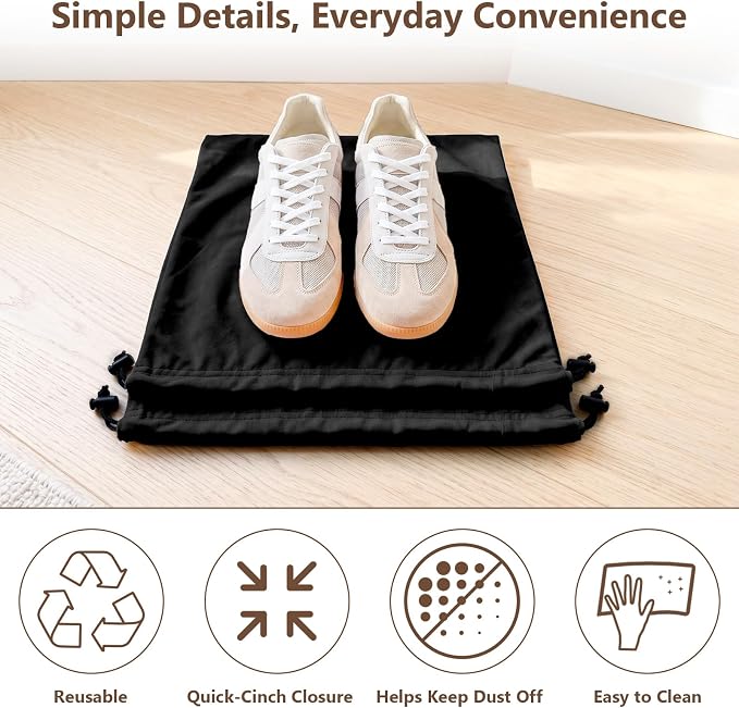 6 PCS Flannel Cloth Shoe Bags for Travel & Packing for Women & Men | 17.7 x 13.8 in | Fits One Pair up to Men's US Size 13 | Drawstring | Dust Resistant | Washable & Reusable | Closet Storage - Image 5