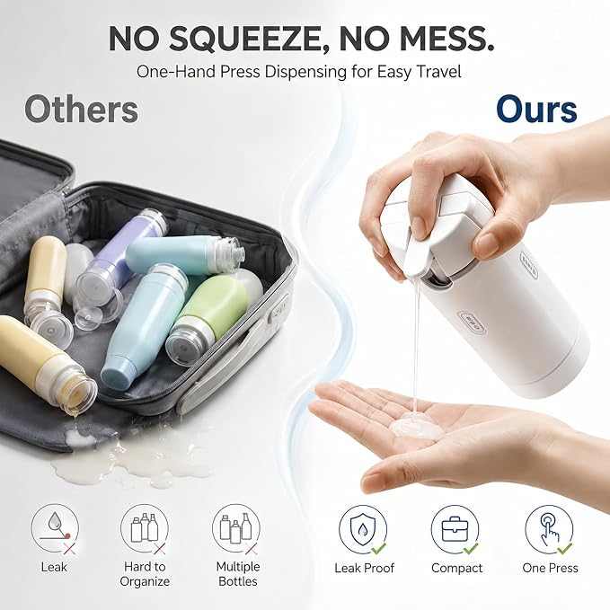 4 in 1 Travel Dispenser Bottle, 30ML Leak Proof Travel Size Toiletries Containers with Labels & Scale, Portable Refillable Travel Bottles for Shampoo Lotion Conditioner Cream, Carry Friendly(2White) - Image 3