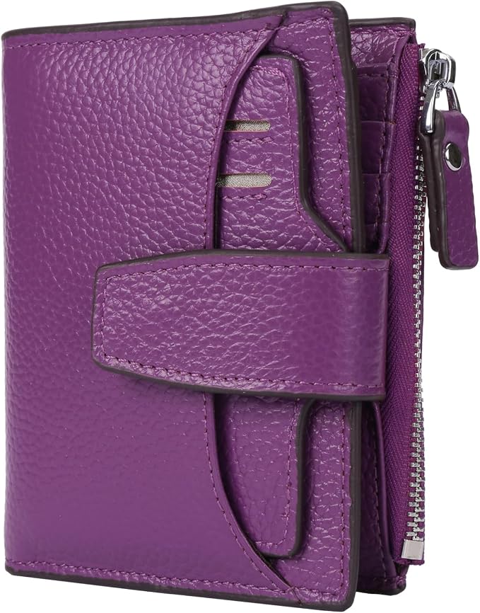 Women's RFID Blocking Leather Small Compact Bi-fold Zipper Pocket Wallet Card Case Purse with id Window - Image 6