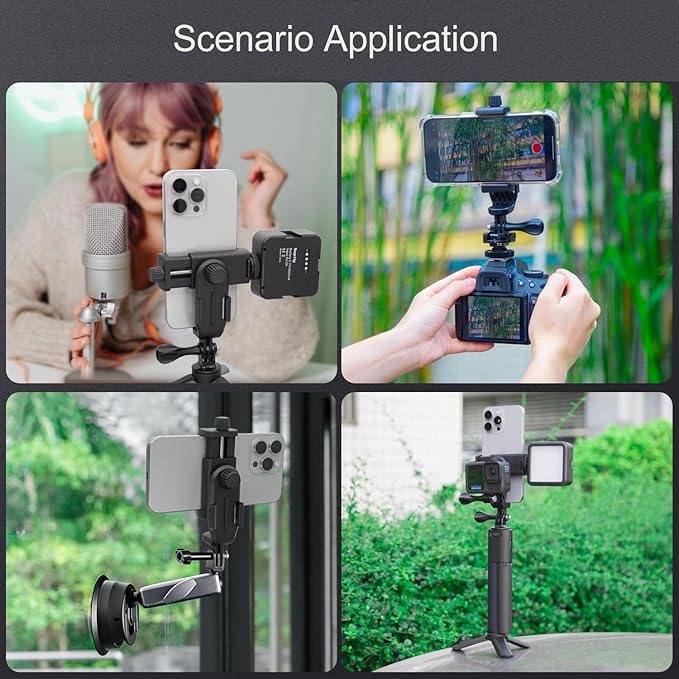 Suptig Phone Holder for Tripod, Action Camera Tripod Mount Adapter Compatible for iPhone, Gopro, DJI Action, Insta 360, Akaso, Mic, LED Light Photography Accessories - Image 6