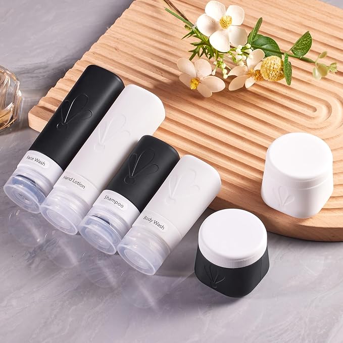 INSFIT travel bottles for toiletries 6 Pack, Leak proof Travel Size Toiletries Containers with toiletry bag, Squeezable Silicone Bottles & Cream Jars, Travel Essentials BPA-Free set for Shampoo - Image 5