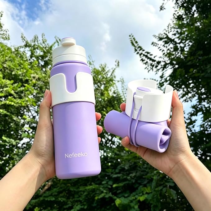 Nefeeko Collapsible Water Bottle, BPA Free 26oz Silicone Water Bottles | Foldable Water Bottles for Travel Sports, Leak-Proof Spill-Proof Portable Water Bottle with Carabiner, Lightweight - Image 7