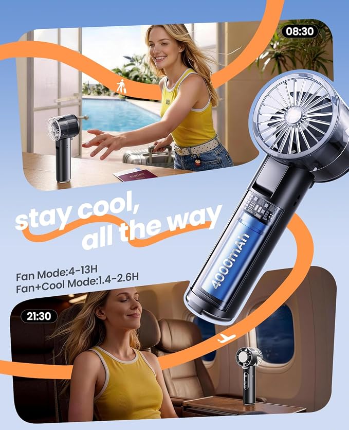 Handheld Fan with Ice Cooler, 13H Runtime, 16000RPM Turbo Motor, 100-Speed, 4000mAh Rechargeable Personal Fan, Portable Mini Hand Fan for Travel Outdoor Makeup Black - Image 5