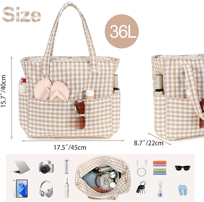 Bluboon Beach Bags for Women, Large Waterproof Tote Bag With Wet Compartment for Pool Weekender Travel Gym - Image 3