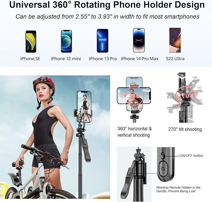 60" Phone Tripod & Selfie Stick - Tripod for iPhone with Remote, Extendable Cell Phone Stand Holder for Video Recording Vlog, Travel Tripode Compatible with iPhone Android Camera - Image 4