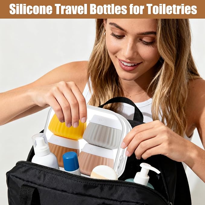 4 Pack Travel Size Silicone Cream Containers, Leak Proof Refillable Toiletry Bottles for Toiletries with 4 Scoops, Labels and Clear Bag, Suitable for Travel Shampoo and Conditioner Bottles (B) - Image 6