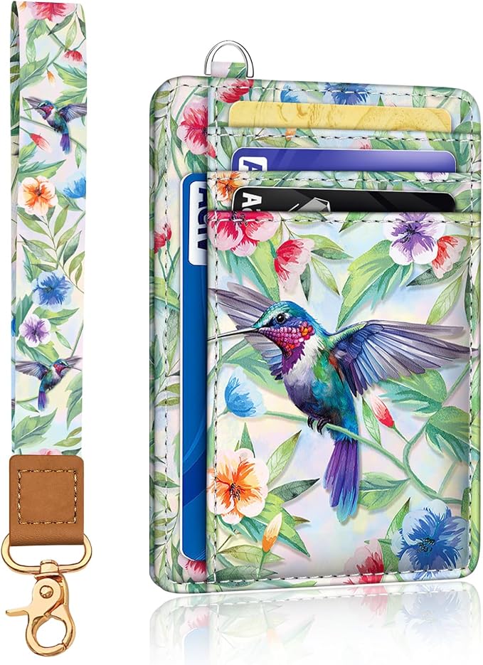Yonlevres Hummingbird RFID Wristlet Wallet Women Credit Card Holder Slim | Front Pocket, Handy, RFID Blocking, Woman Girls Ladies Gifts, D-ring for Keychain,Thin Mini Card Case, ID Window, PU Leather by Yonlevres
