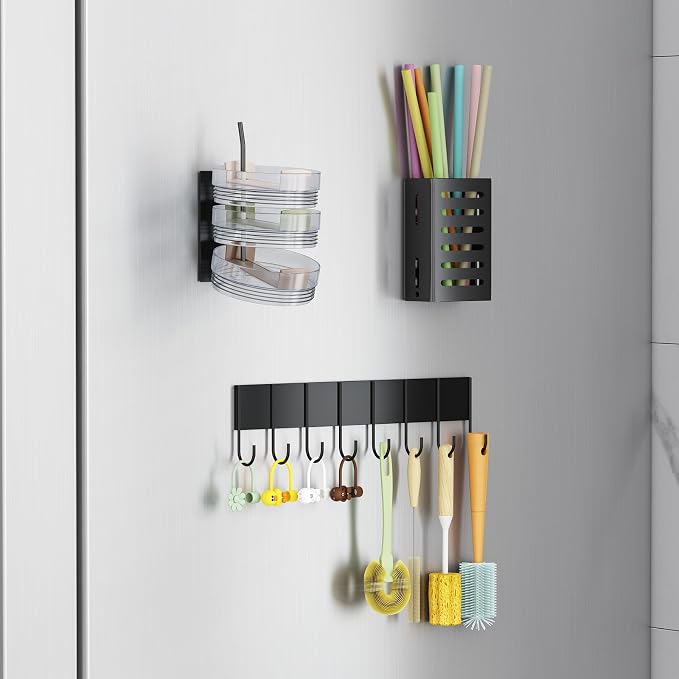 Magnetic Cup Holder for Fridge, Aufworld Tumbler Organizer with 8-Hook Rack, Fits 20/30/40 oz Stanley Cups, Accessory Storage with Lid & Straw Holder, Water Bottle Organizer for Kitchen Refrigerator - Image 4