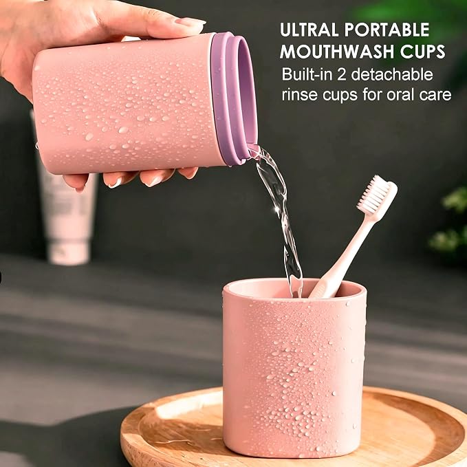 Travel Toothbrush Case - 2 in 1 Portable Travel Toothbrush Holder with Mouthwash Cup, Dustproof Toothbrush and Toothpaste Case for Traveling Camping Business Trip Dorm Bathroom - Image 2