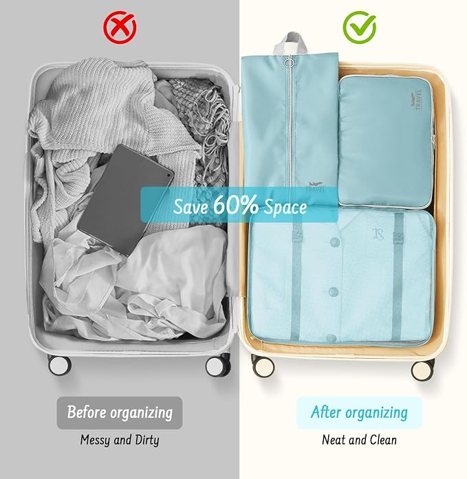 8 Set Packing Cubes for Travel Suitcase Organizer Bags Luggage Packing Cubes Set Travel Essentials Accessories Gifts for Women Blue - Image 4