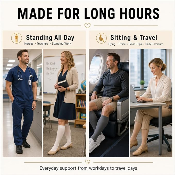 Aoliks Compression Socks for Women and Men 4 Pairs, Mild Support | Long Knee High Stockings for Nurses Running Travel Flying Pregnancy Athletic 15-20 mmHg - Image 5