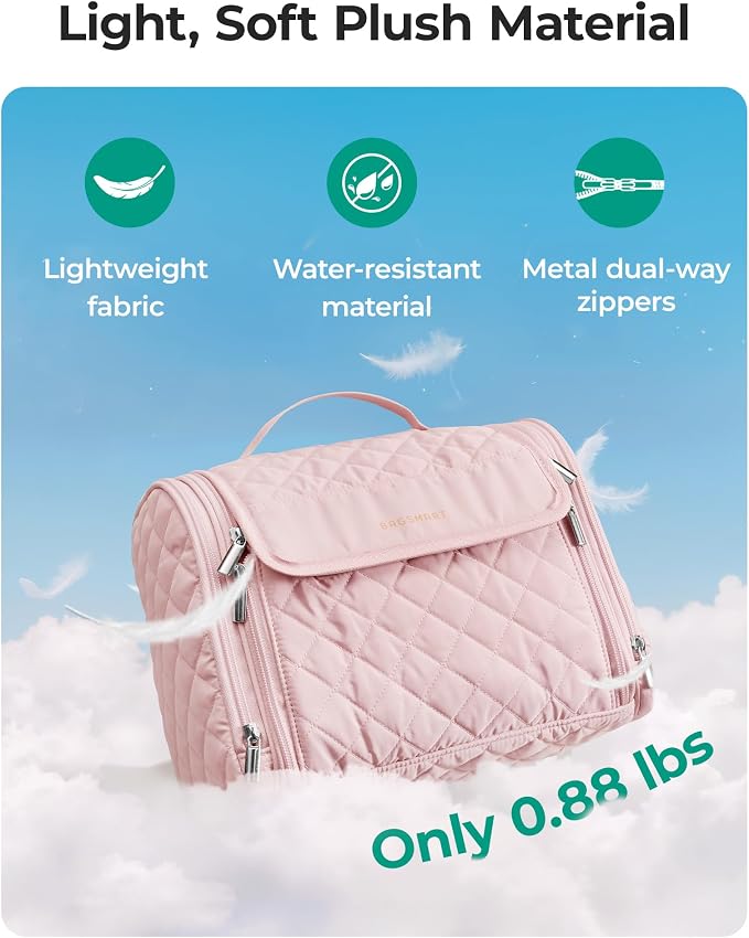 BAGSMART Travel Toiletry Bag, Large Capacity Cosmetic Bags for Women with Hanging Hook, Water-resistant for Toiletries Accessories Brushes Sponge, With Handle - Image 4