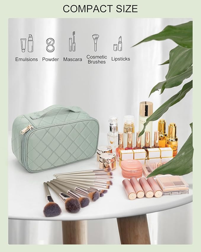Relavel Small Makeup Bag, Travel Cosmetic Bag Make Up Pouch, Green | Small Makeup Organizer Bag for Women, Waterproof Handbag Toiletry Bag Essentials for Daily Use - Image 4