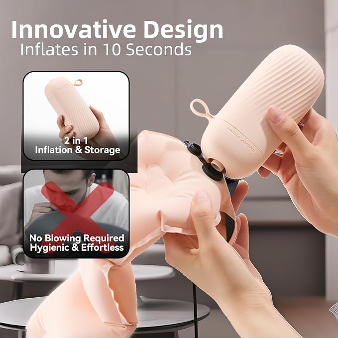 Inflatable Travel Pillow - Travel Pillow for Long Flight, Inflatable Neck Pillow for Traveling, Pocket Blow Up Pillow for Airplane, Bus, Train, Car, Office, Home (Pink) - Image 3