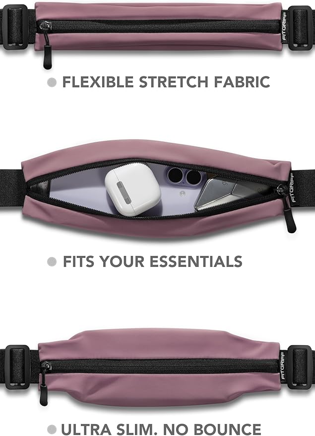 Fitgriff® Running Belt V2 for Men & Women - Slim Fanny Pack, Phone Holder for Jogging, (Fits All Cell Phones) - Money Belt, Runners Waist Pouch (Dusty Rose, One Size (Waist 24.4 – 43.3 inches)) - Image 2