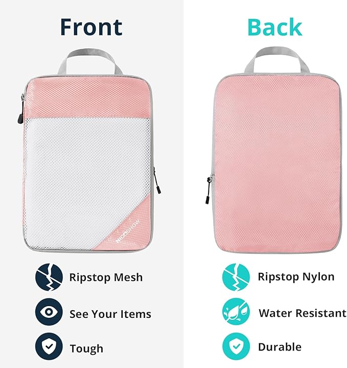 9 Set Compression Packing Cubes for Travel - Compressible, Lightweight, and Space-Saving Packing Cubes, Travel Essentials for Women, Pink - Image 5