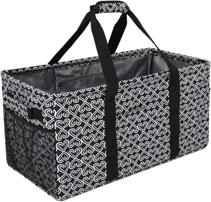 Joyfol Day Extra Large Utility Tote Bag, Reusable Grocery Bags Foldable,Upgraded Metal Frame, With Sturdy Handles Reinforced Bottom Heavy Duty Oxford Fabric Moving Shopping Bags, Heart Black by JoyfolDay