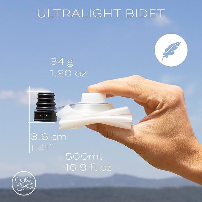 CuloClean Portable Bidet with Flexible Bottle (500ml, 16.9 fl oz) - Ideal for Travel, Hiking, Toilet or Camping. Ultralight (34g, 1.2 oz). Includes CuloClean (Black), Flexible Bottle, and Hanger - Image 3