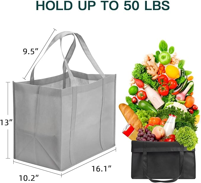 HECTOLIFE 20-Pack Reusable Grocery Bags，Large Washable Foldable Shopping Bags，Heavy Duty Tote Bags with Reinforced Handles - Image 3