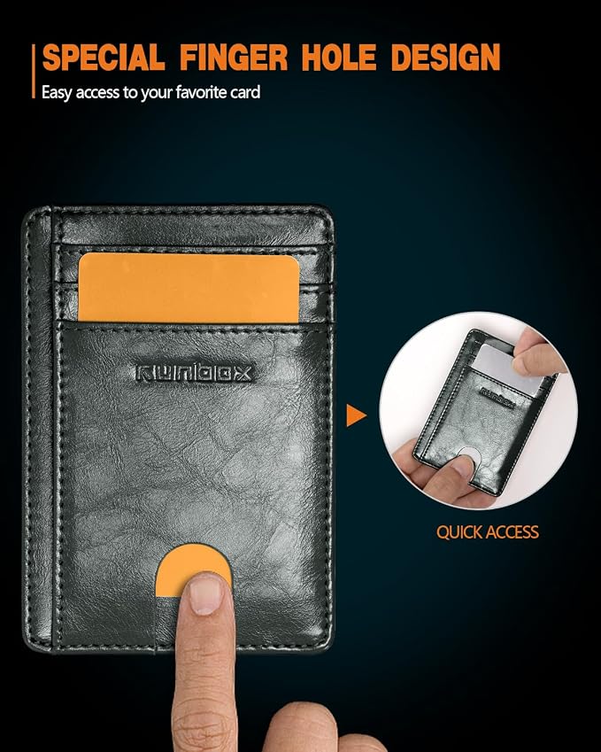 RUNBOX Slim Wallet for Men and Women, RFID Blocking Leather Card Holder | Minimalist 8-slot design fits IDs and credit cards in a thin profile for front pockets, purses, pants and travel - Image 3
