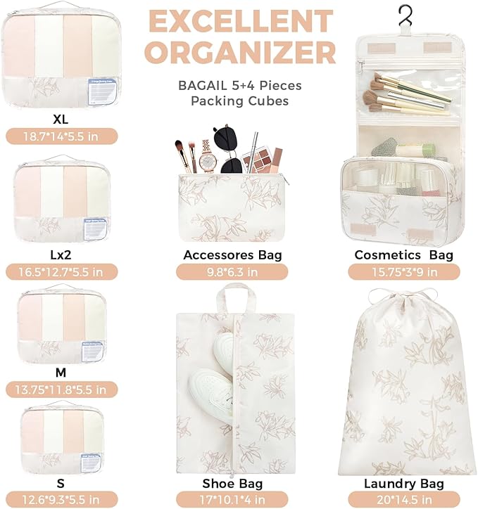 BAGAIL 9 Set Packing Cubes with Packing List Luggage Packing Organizers for Travel Accessories (Pink floral) - Image 5
