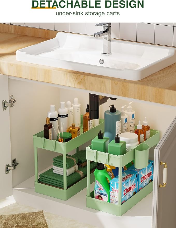 LEHOM Slim Rolling Storage Cart - 4 Tiers Bathroom Organizer Utility Cart | Slide Out Storage Shelves Mobile Shelving Unit for Kitchen, Bedroom, Office, Laundry Room, Small Narrow Spaces (7.1" W+Green) - Image 7