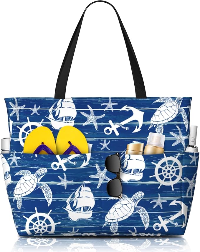 Beach Bag Tote Bags Waterproof Sandproof for Women Large Beach Tote Pool Bag Foldable with Zipper for Travel Weekend by MAHIPOCI