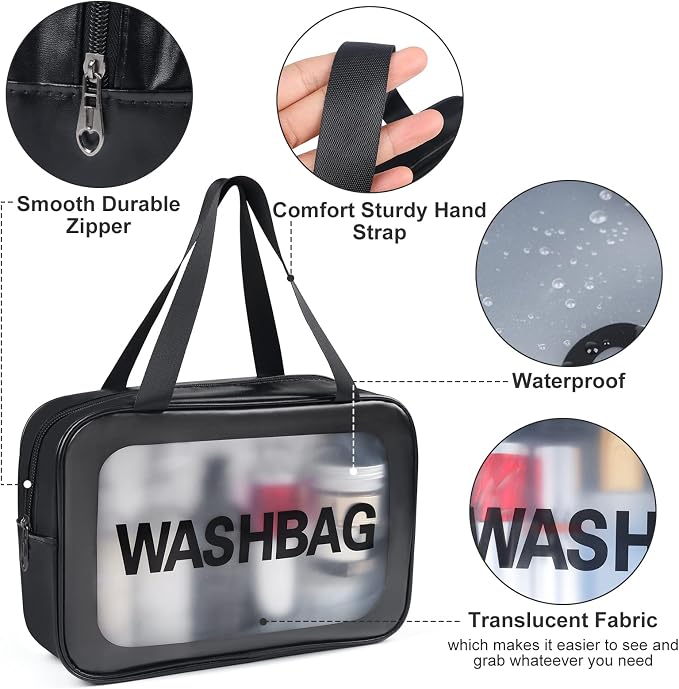 YuanCheng 4pcs PU Leather Portable Toiletry Bags with Handle, Translucent Waterproof travel Make up Bags for Women, Large Capacity Travel Cosmetic Bags - Image 5