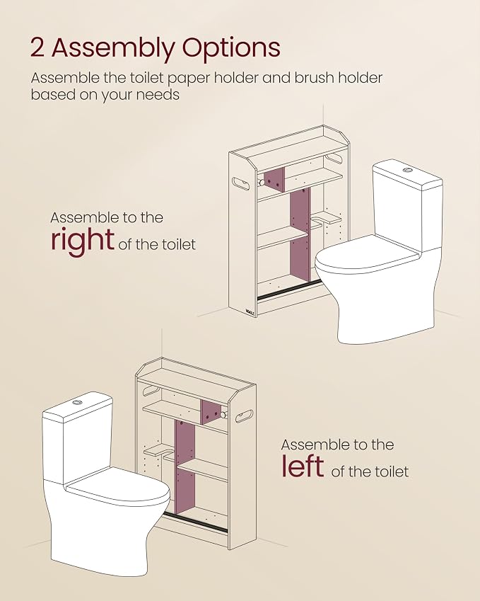 VASAGLE Slim Bathroom Storage Cabinet, Sliding Doors, Cloud White | Adjustable Shelves，Toilet Paper Holder, Brush Compartment, 23.6 x 7.9 x 31.5 Inches, SIREN Collection UBBC752W01 - Image 5