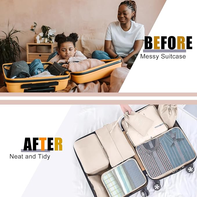Packing Cubes for Travel- 8 Set Luggage Organizer Bags for Family, Mesh Breathable Travel Packing Cubes for Suitcases Durable Travel Essentials Bags Set (Beige, 8 Set) - Image 7