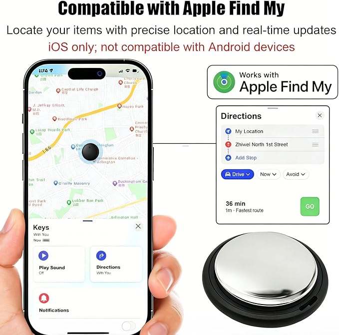 GPS Tracker for Vehicles No Subscription for iOS Only - 2 Pack | Undetectable Car Tracker, Precise Location Bluetooth Tag Compatible with Apple Find My for Key Luggage Kid Pet - Image 2