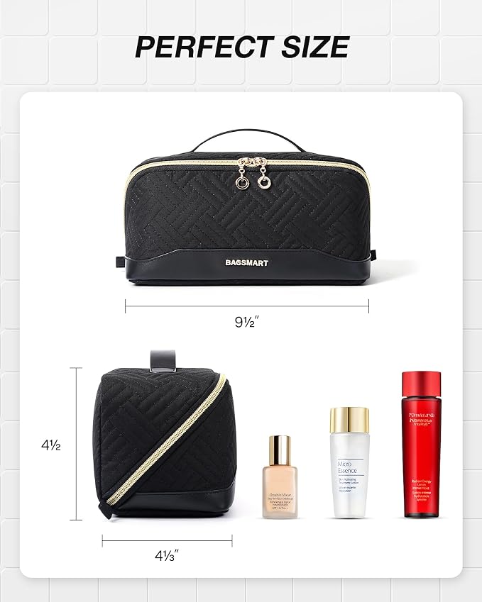 BAGSMART Makeup Bag Cosmetic Bag, Travel Makeup Bag,Water-resistent Makeup Bags for Women Portable Pouch Open Flat Make Up Organizer Bag for Toiletries, Brushes Black - Image 5