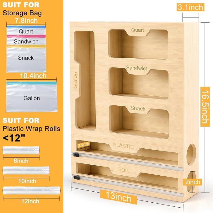 Magnetic Storage Bag Organizer 6 In 1 Food Bag Organizer for Fridge and Drawer, Foil and Plastic Wrap Organizers with Cutter, Food Storage Bags Organizers for Gallon Quart Sandwich Snack - Image 3