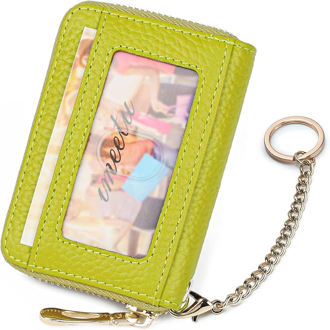 imeetu RFID Credit Card Holder, Small Card Wallet Women, Leather Card Case | Genuine Leather Women's Card & id Cases, Change Coin Purse with Zipper Keychain id Window, 20 Colors & 3 Styles, Daily, Gifts - Image 2