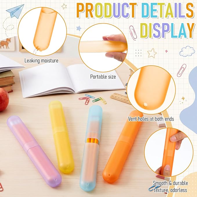 24 Sets Travel Toothbrush Holder with Pencils Bulk Portable Toothpaste Travel Case Multipurpose Toothpaste Boxes Toothbrush Case Storage for Classroom Home School Use (Bright Color) - Image 3