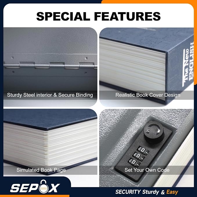 SEPOX® 2-Piece Wonderland Book Safe Real Paper Cover with Combination Lock | For Dorm Home Travel. Book Look Secret Safe Box. Hides Cash Valuables in Plain Sight. Discreet Storage with Combo Steel Box - Image 5