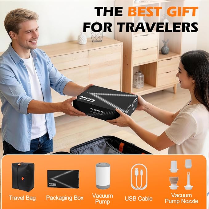 Fantictas Vacuum Bags for Travel, 2x24L Compression Bags with Wireless Pump | Waterproof Vacuum Storage Bags for Carry-On Luggage and Backpacks, Tear Resistant Reusable Space Saving Packing for Clothes - Image 8