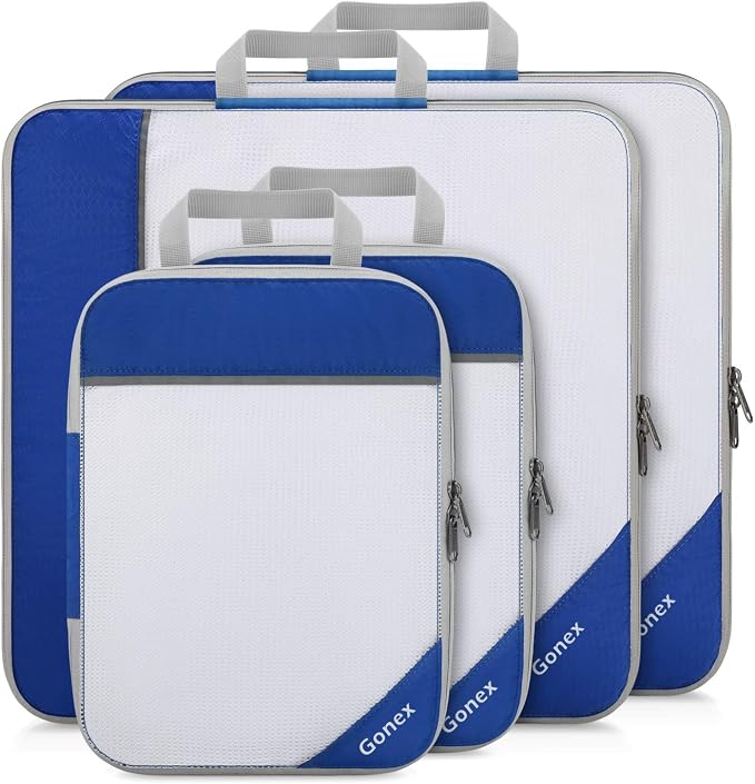 Gonex Compression Packing Cubes for Travel, Mesh Bags Luggage Organizers | Set of 4/5/6/7/10 for Essentials, Extensible, Fits 20"Carry-on Suitcases, See-through Mesh, Double Zipper Compression by Gonex