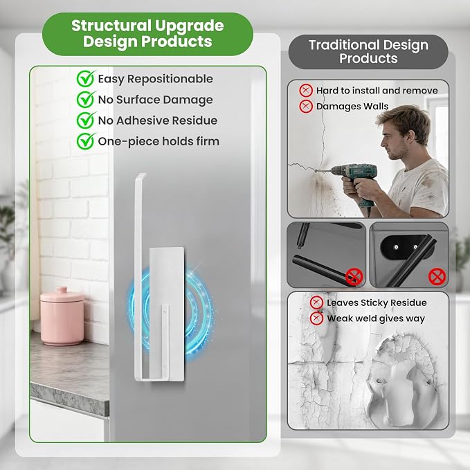 Magnetic Paper Towel Holder for Fridge, Toilet Paper Roll Holder Magnetic Paper Towel Rack Wall Mount Fridge Organizer for Papers Towels Roll Bathroom Toilet Garage RV Decor Kitchen Organization White - Image 4